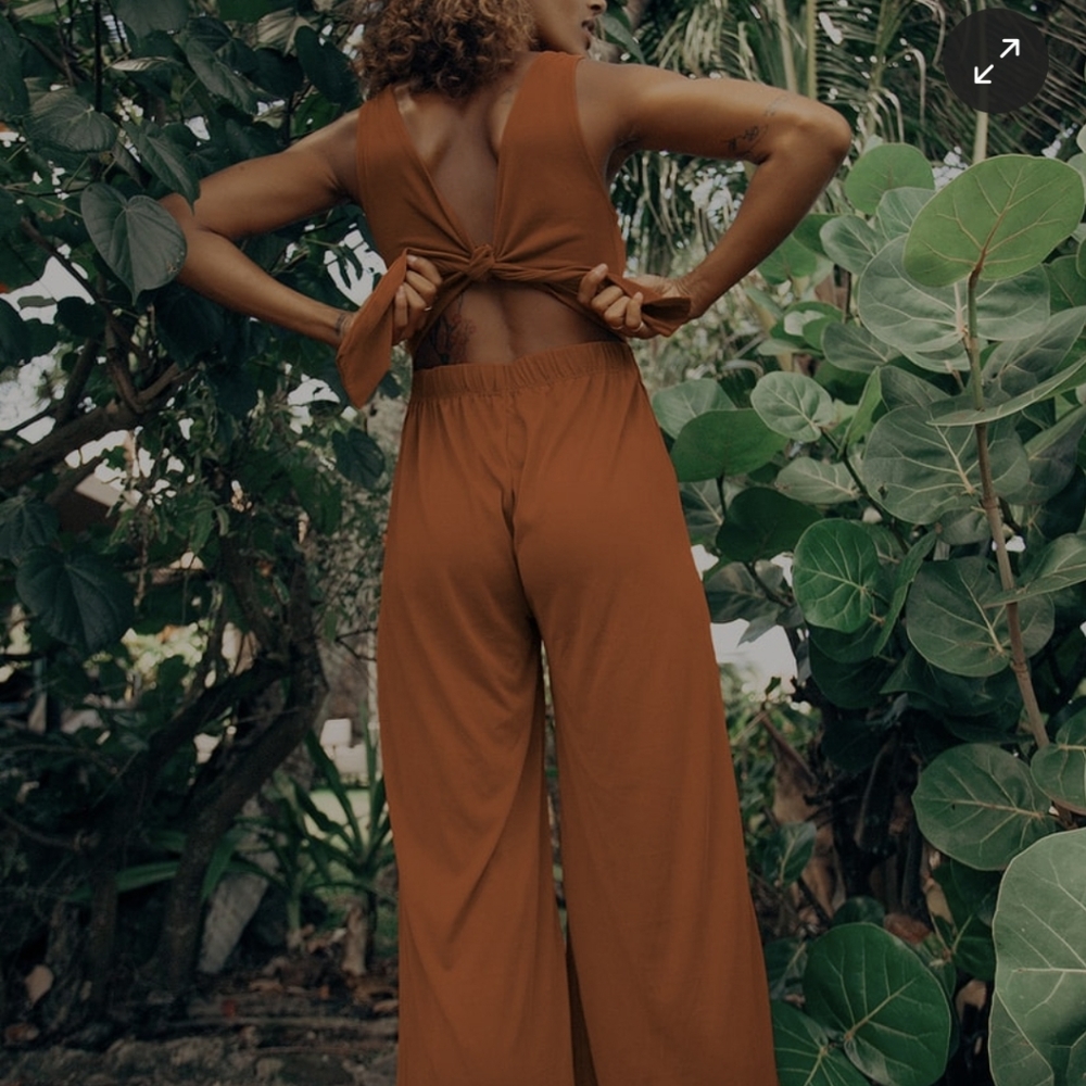 Lulus Easy Style Rust Open Back Wide Leg Jumpsuit - image 1